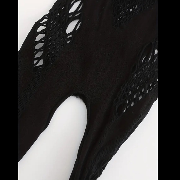 Black Hollow Out Long-Sleeve One-Piece Fishnet Bodysuit - Picture 5 of 8